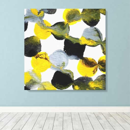 Geel, grijs en zwart interactiepatroon canvas afdruk (Insitu (Houten vloer))