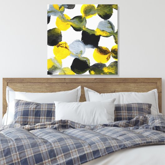 Geel, grijs en zwart interactiepatroon canvas afdruk (Insitu (Slaapkamer))
