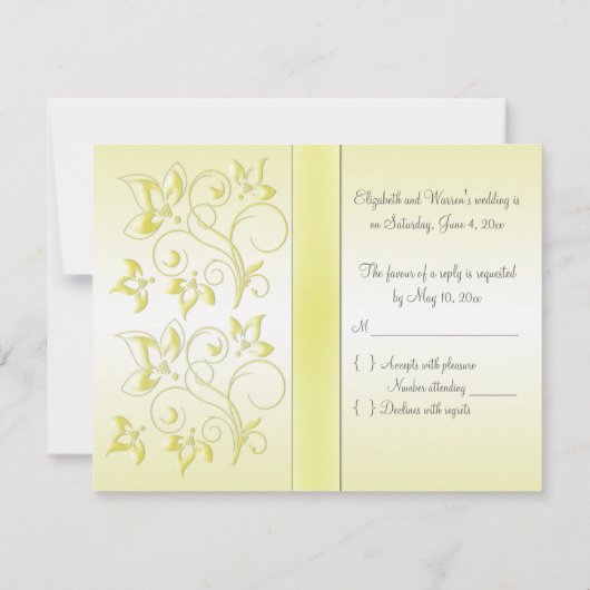 Geel, grijs, Floral RSVP-kaart, AFGEDRUKT RSVP Kaartje (Achterkant)