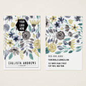 Geel grijs Floral Sleutelhanger Logo Kaart (Voorkant /achterkant)