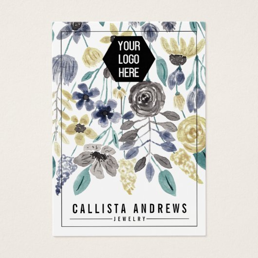 Geel grijs Floral Sleutelhanger Logo Kaart (Voorkant)