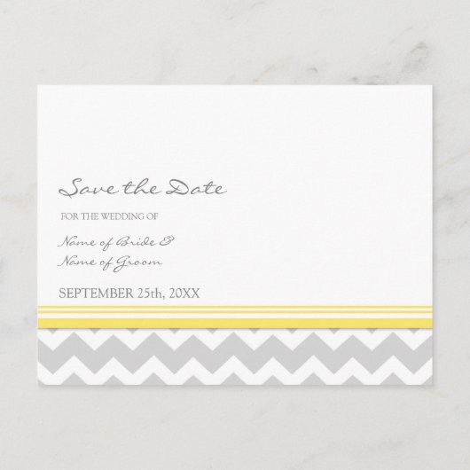 Geel Grijs Foto Sla de datum bruiloft Briefkaarten (Achterkant)