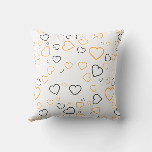 Geel grijs gelukkig hartenpatroon Worpkussen Kussen (Achterkant)