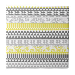 Geel grijs Geometric Aztec Tribal Print Patroon Tegeltje