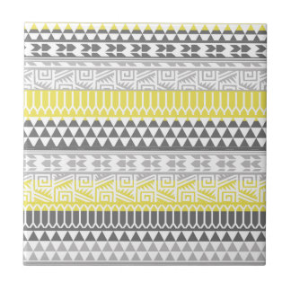 Geel grijs Geometric Aztec Tribal Print Patroon Tegeltje