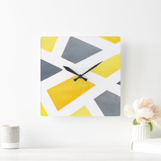 Geel grijs Geometric Vierkante Klok (Huis)