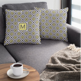 Geel grijs Geometrische Patroonmonogram Kussen
