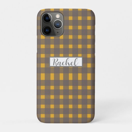 Geel grijs Gingham, gepersonaliseerd Case-Mate iPhone Case (Achterkant)