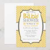 Geel Grijs Herringbone Baby Douche Uitnodigingen (Voorkant / Achterkant)