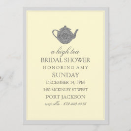 Geel & Grijs High Tea Bruids Douche Uitnodiging