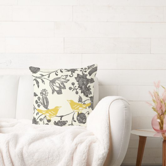 Geel grijs Ivory  Floral Tortelduifjes Kussen (Bank)