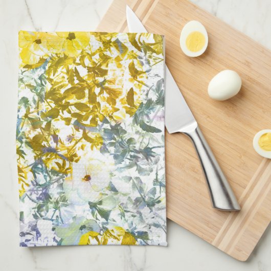 Geel grijs kleurenbloemontwerp theedoek (Quarter Fold)