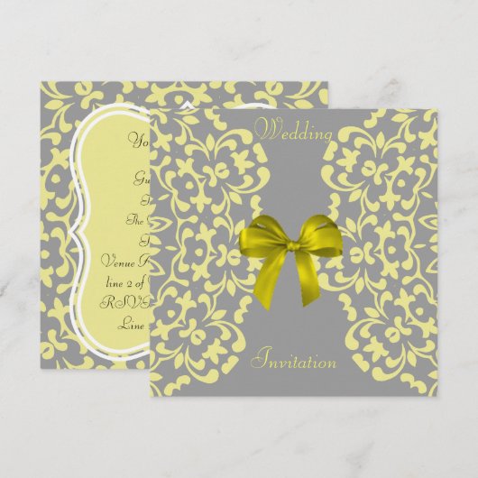 Geel Grijs Lace Wedding Invitations Kaart (Voorkant / Achterkant)