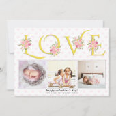Geel, grijs LOVE typografie foto Valentijnsdag Feestdagenkaart (Voorkant)
