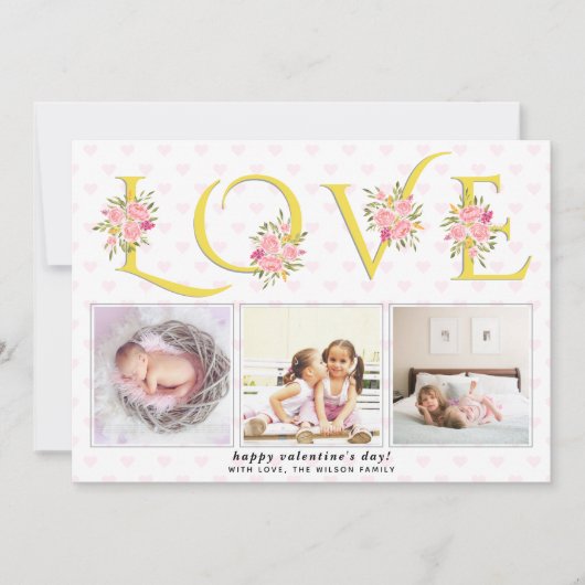 Geel, grijs LOVE typografie foto Valentijnsdag Feestdagenkaart (Voorkant)
