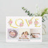 Geel, grijs LOVE typografie foto Valentijnsdag Feestdagenkaart (Staand voorkant)