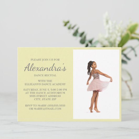 Geel grijs Manuscript Dans Overweging Foto uitnodi Kaart (Staand voorkant)