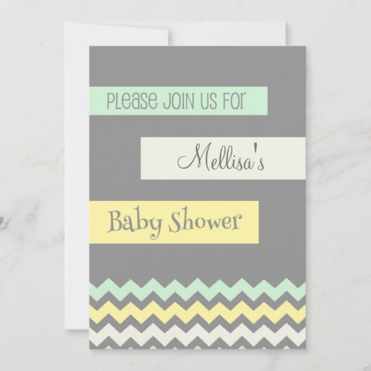 Geel grijs Mint Chevron Baby Shower Invitaties Kaart (Voorkant)