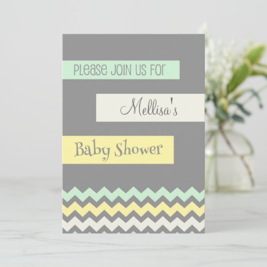 Geel grijs Mint Chevron Baby Shower Invitaties Kaart (Staand voorkant)