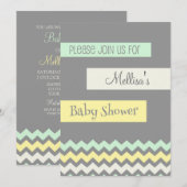Geel grijs Mint Chevron Baby Shower Invitaties Kaart (Voorkant / Achterkant)