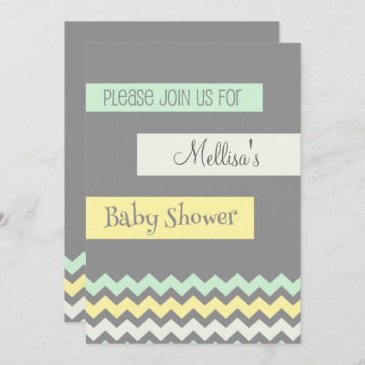 Geel grijs Mint Chevron Baby Shower Invitaties Kaart (Voorkant / Achterkant)
