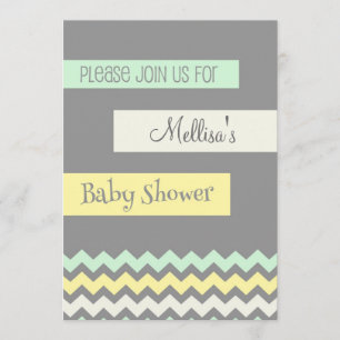 Geel grijs Mint Chevron Baby Shower Invitaties Kaart