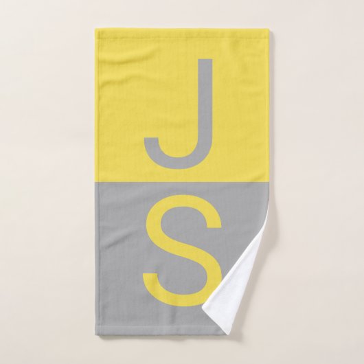 Geel & Grijs Modern Beginletters Monogram Bad Handdoek (Handdoek)