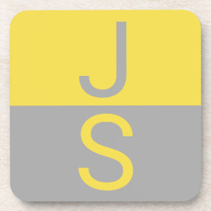 Geel & Grijs Modern Beginletters Monogram Bier Onderzetter