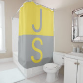 Geel & Grijs Modern Beginletters Monogram Douchegordijn (In situ)