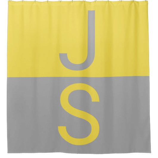 Geel & Grijs Modern Beginletters Monogram Douchegordijn (Voorkant)