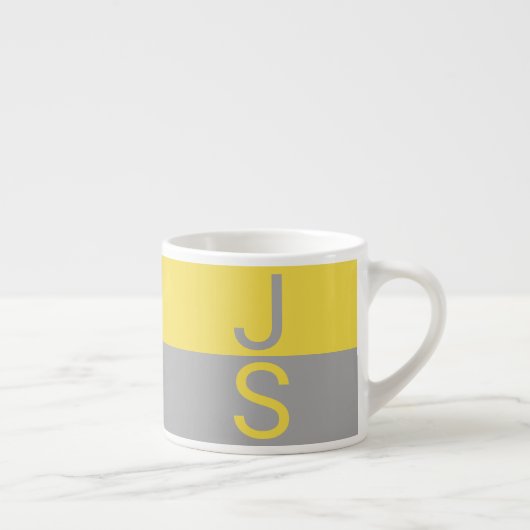Geel & Grijs Modern Beginletters Monogram Espresso Kop (Rechts)