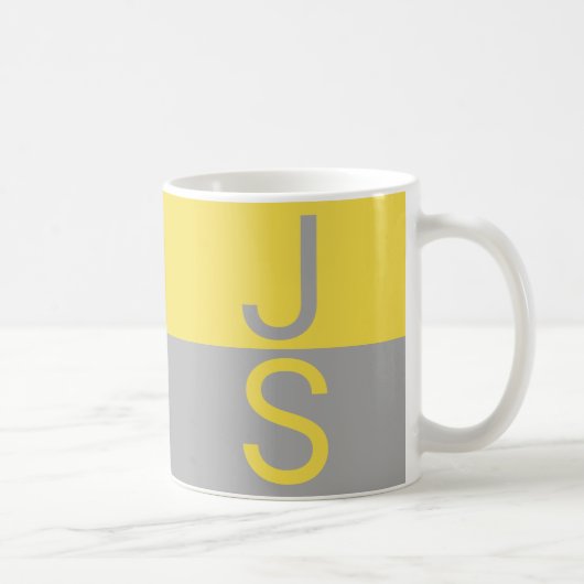 Geel & Grijs Modern Beginletters Monogram Koffiemok (Rechts)
