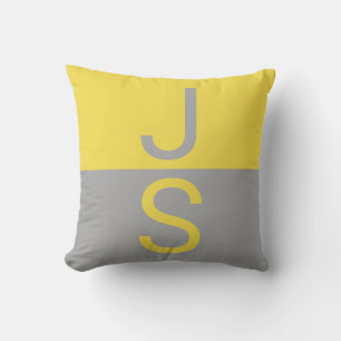 Geel & Grijs Modern Beginletters Monogram Kussen