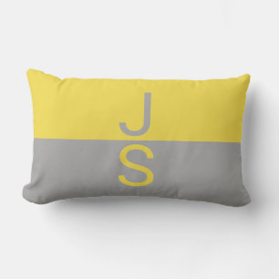 Geel & Grijs Modern Beginletters Monogram Kussen
