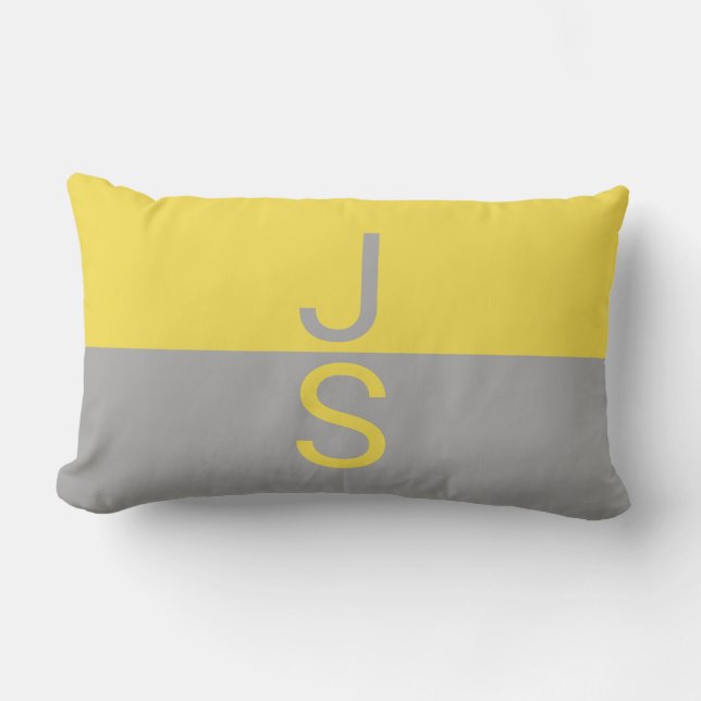 Geel & Grijs Modern Beginletters Monogram Kussen (Voorkant)