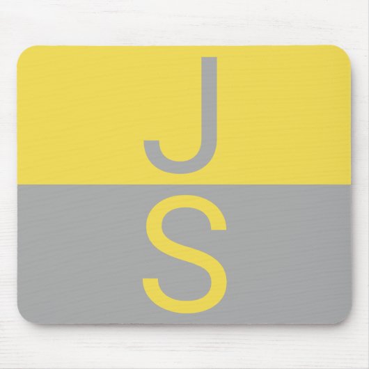 Geel & Grijs Modern Beginletters Monogram Muismat (Voorkant)