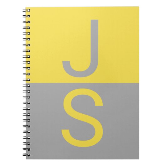 Geel & Grijs Modern Beginletters Monogram Notitieboek (Voorkant)