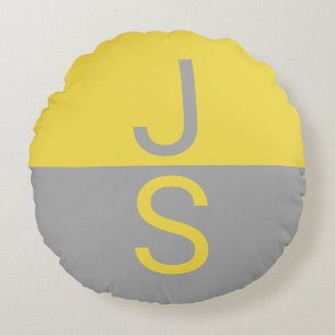 Geel & Grijs Modern Beginletters Monogram Rond Kussen