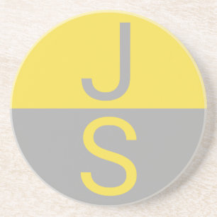 Geel & Grijs Modern Beginletters Monogram Zandsteen Onderzetter