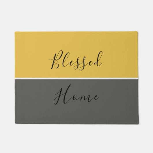 Geel grijs modern Elegant Script Blessed Home Deurmat (Voorkant)