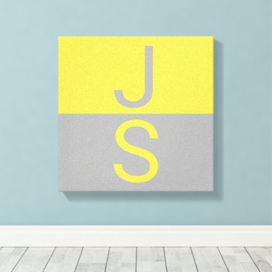 Geel & Grijs Modern Initialen Monogram Canvas Afdruk (Insitu (Houten vloer))