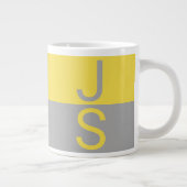 Geel & Grijs Modern Initialen Monogram Grote Koffiekop (Rechts)