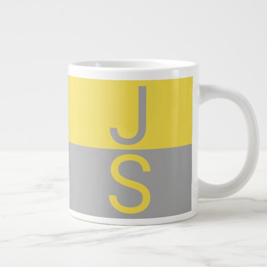 Geel & Grijs Modern Initialen Monogram Grote Koffiekop (Rechts)