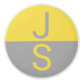 Geel & Grijs Modern Initialen Monogram Keramische Knop (Voorkant)