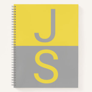 Geel & Grijs Modern Initialen Monogram Notitieboek