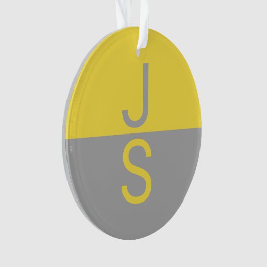 Geel & Grijs Modern Initialen Monogram Ornament (voorkant)