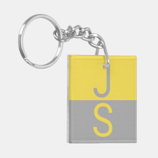 Geel & Grijs Modern Initialen Monogram Sleutelhanger (Voorkant Links)