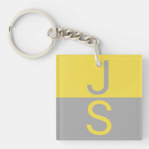 Geel & Grijs Modern Initialen Monogram Sleutelhanger