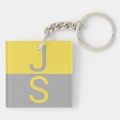 Geel & Grijs Modern Initialen Monogram Sleutelhanger (Achterkant)