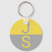 Geel & Grijs Modern Initialen Monogram Sleutelhanger (Voorkant)